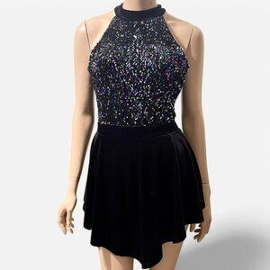 Sequin velvet halter dress with shorts under size L